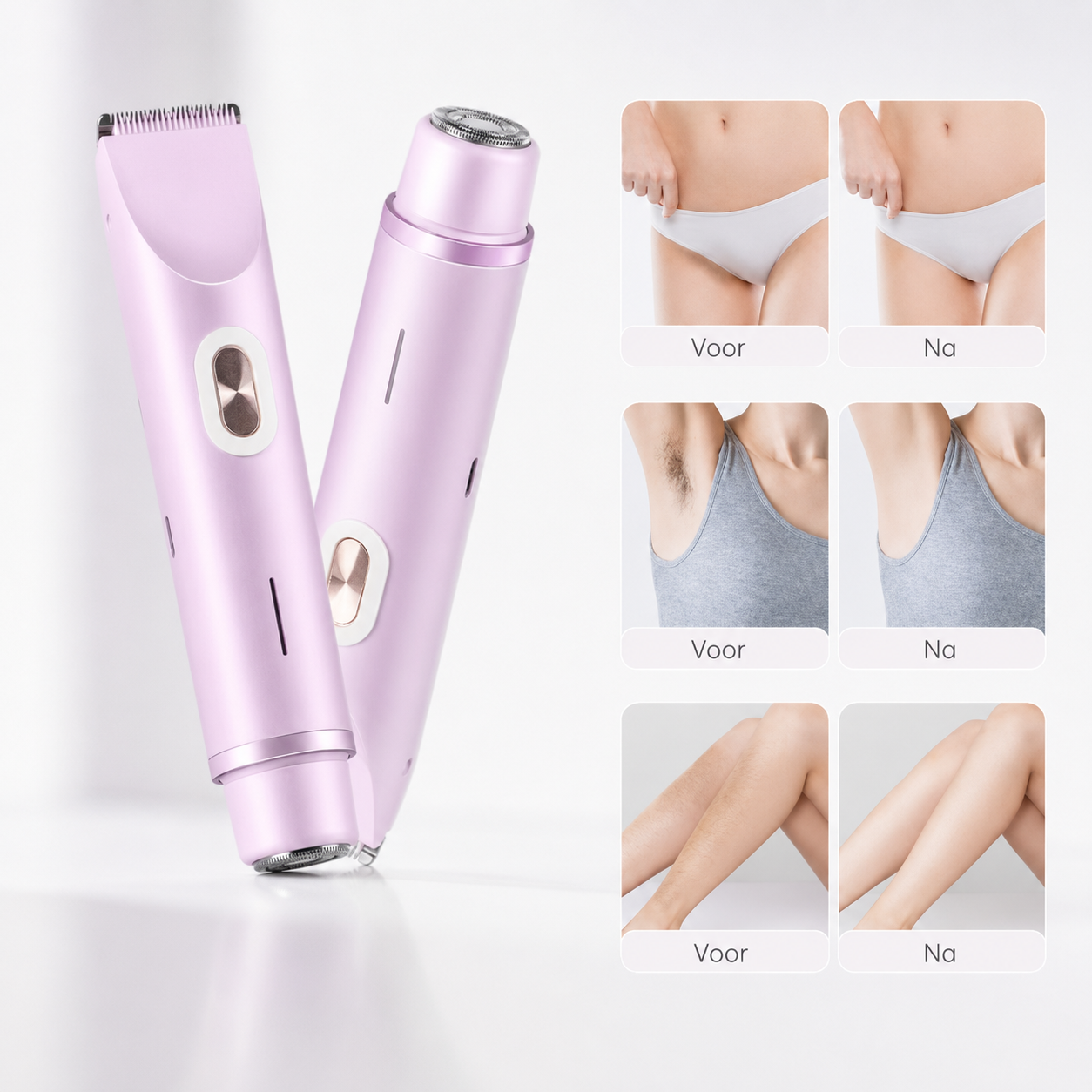 SilkEase™ 2-in-1 Damestrimmer — Voor snel en zacht bijwerken.