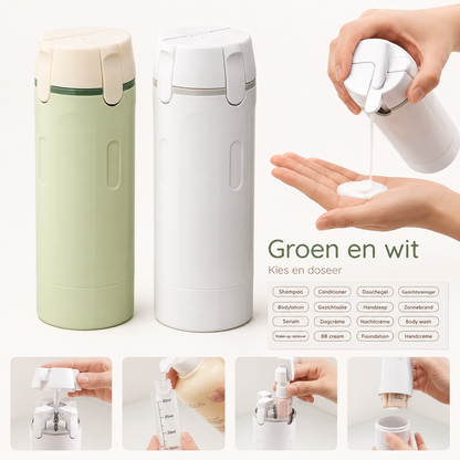 TravelEase™ 4-in-1 Reisdispenser — Vier verzorgingsproducten. Eén slimme houder.