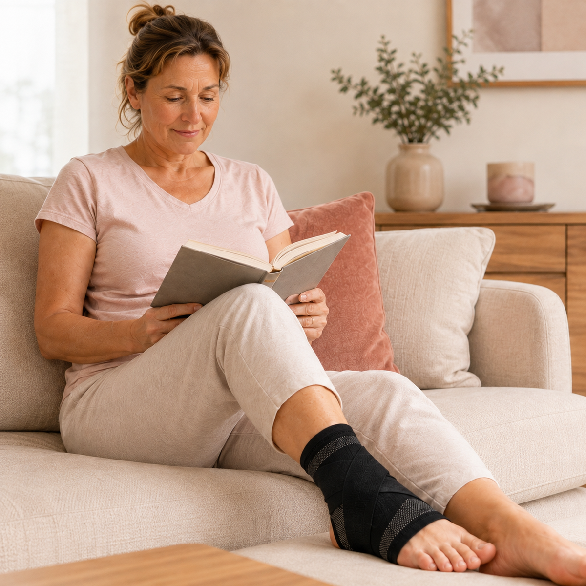 SteadyStep™ Enkelsteun — Verstelbare steun die met je meebeweegt.